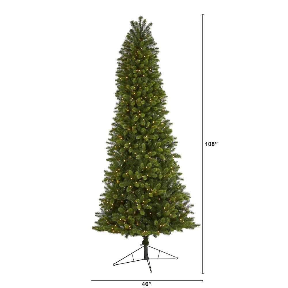 9ft. Slim Virginia Spruce Artificial Christmas Tree with 750 Warm LED Lights. Picture 2