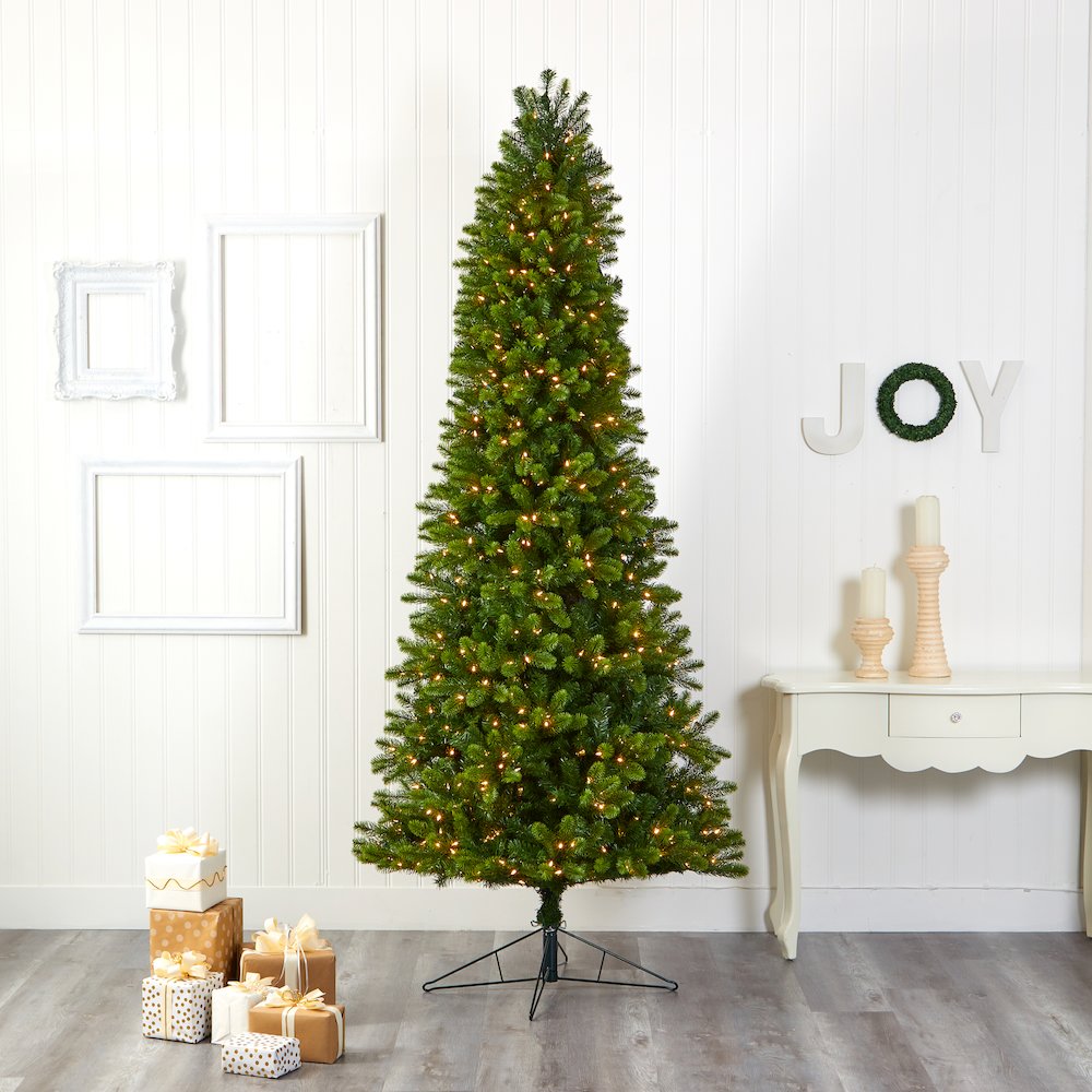 9ft. Slim Virginia Spruce Artificial Christmas Tree with 750 Warm LED Lights. Picture 6