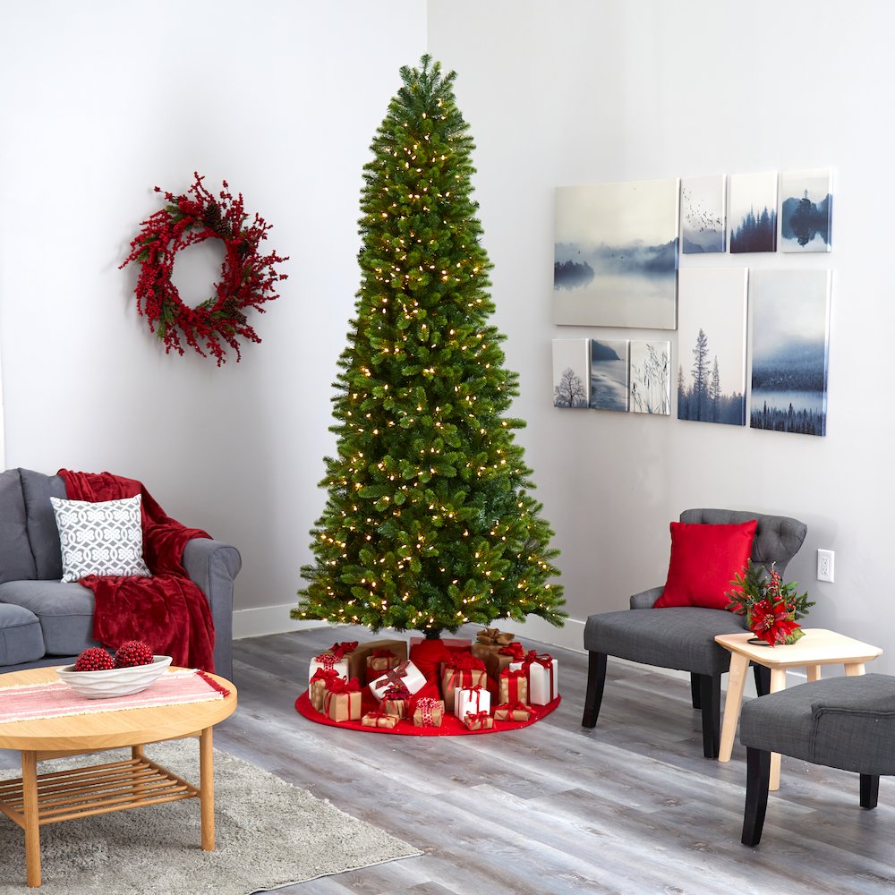 9ft. Slim Virginia Spruce Artificial Christmas Tree with 750 Warm LED Lights. Picture 7
