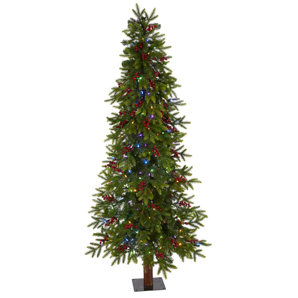 6ft. Victoria Fir Artificial Christmas Tree with 250 Multi-Color (Multifunction) LED Lights, Berries and 415 Bendable Branches. Picture 4