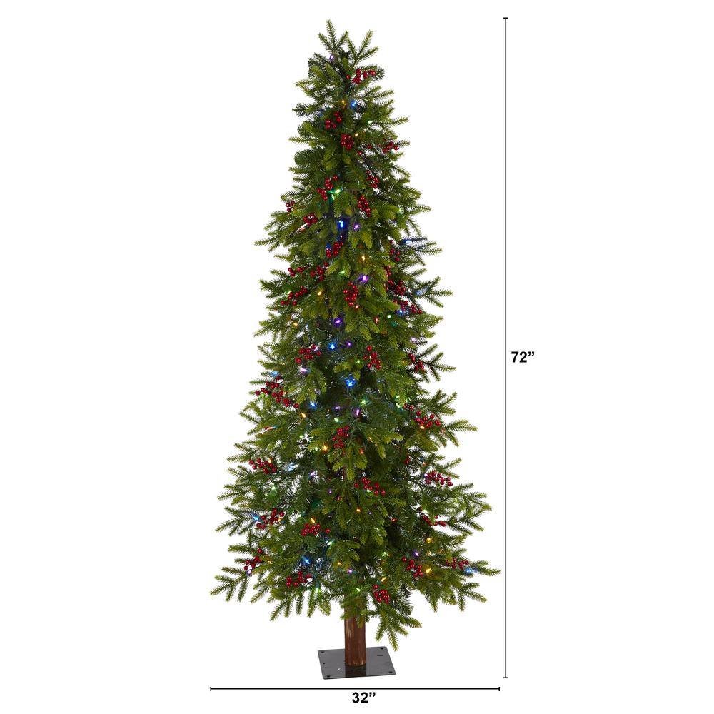 6ft. Victoria Fir Artificial Christmas Tree with 250 Multi-Color (Multifunction) LED Lights, Berries and 415 Bendable Branches. Picture 1