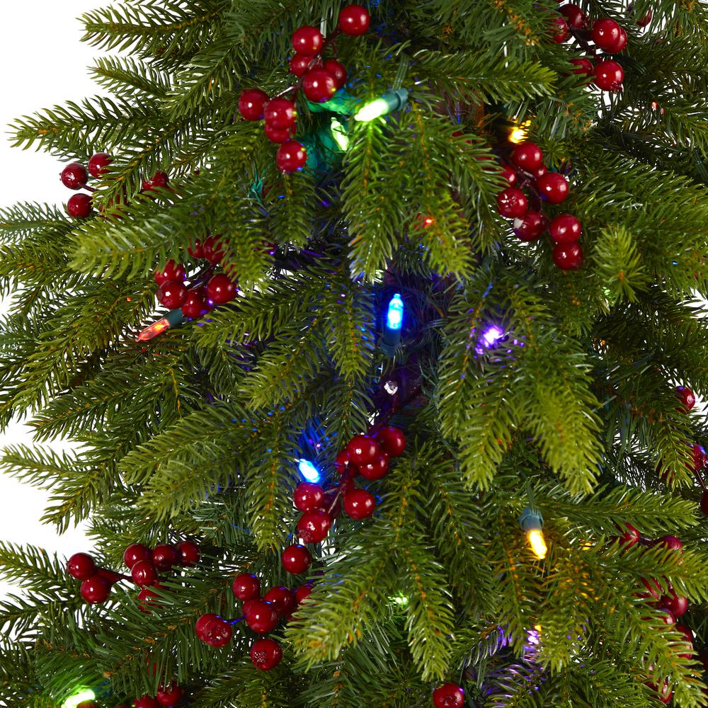 6ft. Victoria Fir Artificial Christmas Tree with 250 Multi-Color (Multifunction) LED Lights, Berries and 415 Bendable Branches. Picture 2
