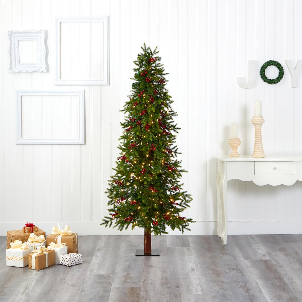 6ft. Victoria Fir Artificial Christmas Tree with 250 Multi-Color (Multifunction) LED Lights, Berries and 415 Bendable Branches. Picture 8