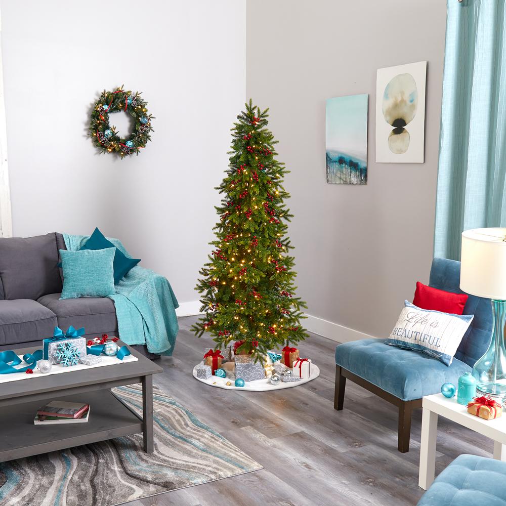 6ft. Victoria Fir Artificial Christmas Tree with 250 Multi-Color (Multifunction) LED Lights, Berries and 415 Bendable Branches. Picture 6