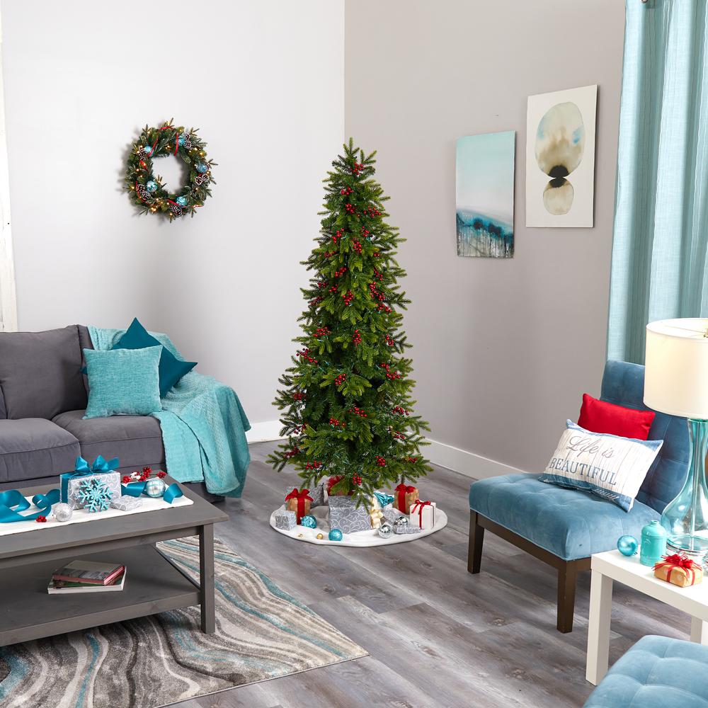 6ft. Victoria Fir Artificial Christmas Tree with 250 Multi-Color (Multifunction) LED Lights, Berries and 415 Bendable Branches. Picture 7