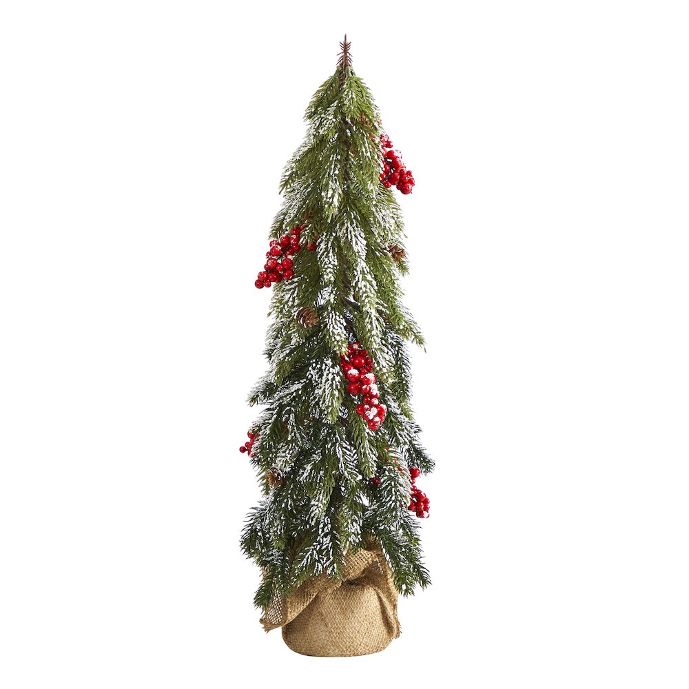 24in. Flocked Christmas Artificial Tree with Berries and Pine Cones. Picture 1