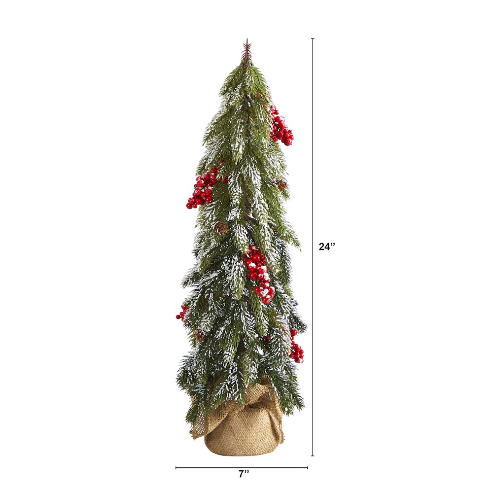 24in. Flocked Christmas Artificial Tree with Berries and Pine Cones. Picture 2