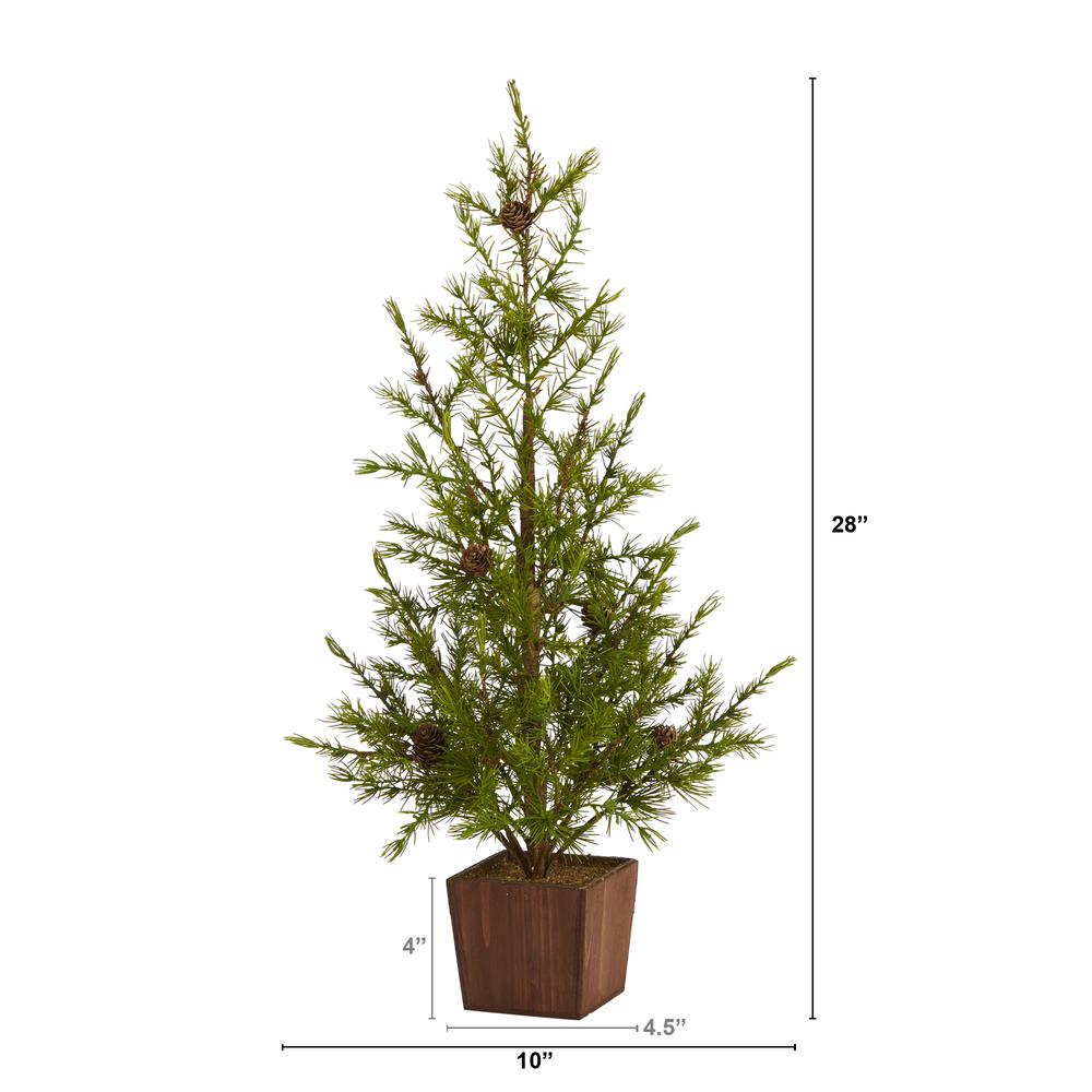 28in. Alpine Natural Look Artificial Christmas Tree in Wood Planter with Pine Cones. Picture 1