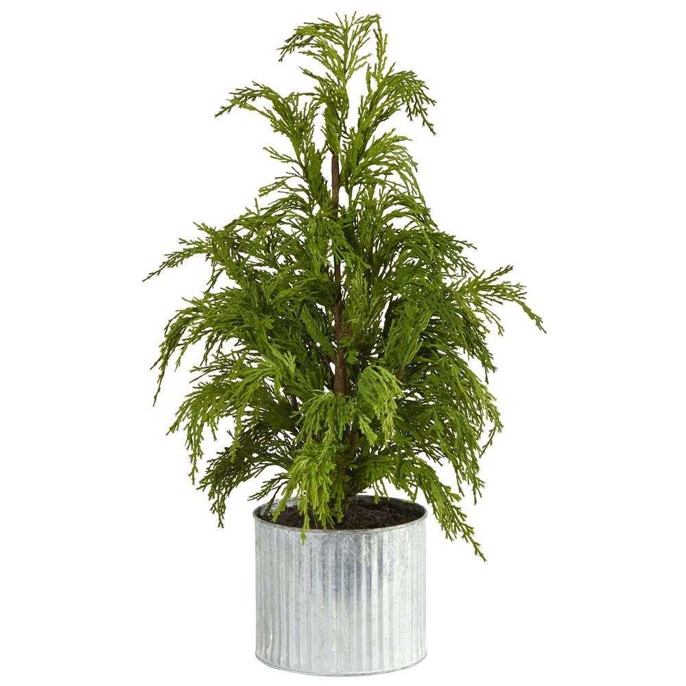 20in. Cedar Pine Natural Look Artificial Tree in Decorative Planter. Picture 2