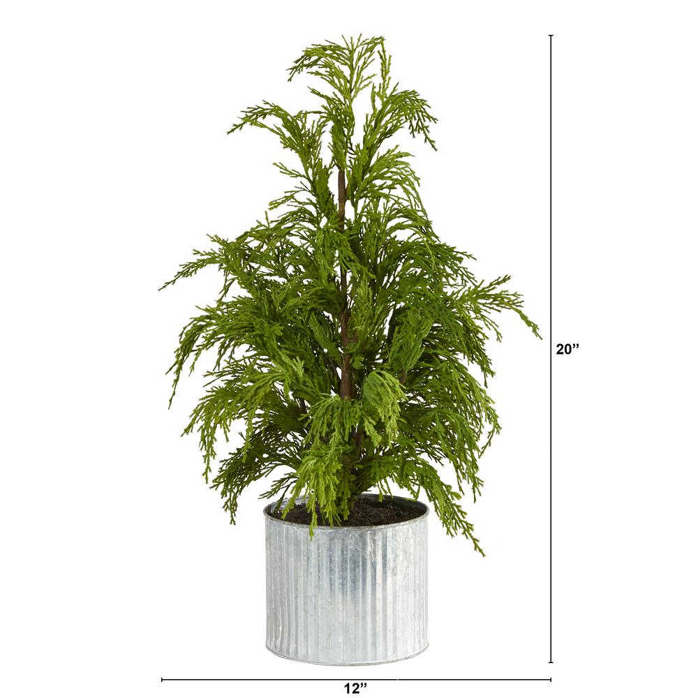 20in. Cedar Pine Natural Look Artificial Tree in Decorative Planter. Picture 1