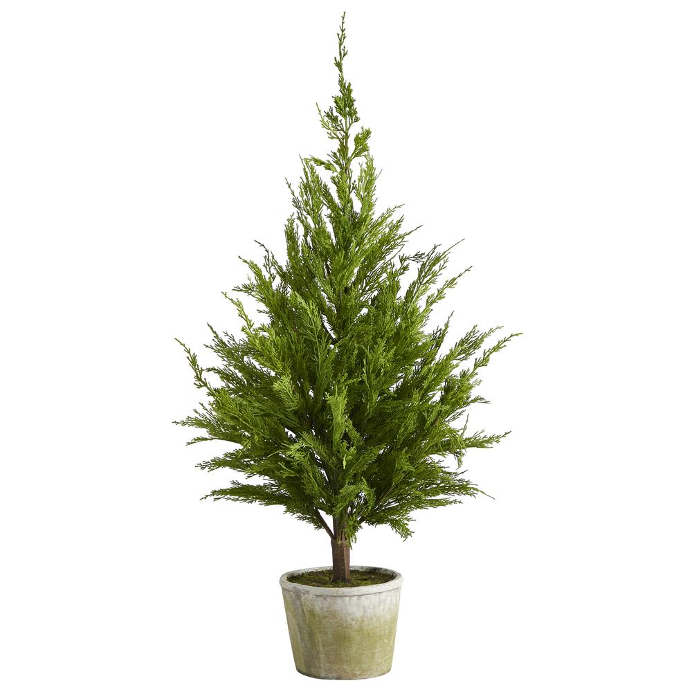 3.5ft. Cedar Pine Natural Look Artificial Tree in Decorative Planter. Picture 1