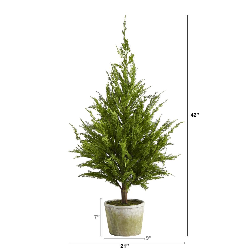 3.5ft. Cedar Pine Natural Look Artificial Tree in Decorative Planter. Picture 2