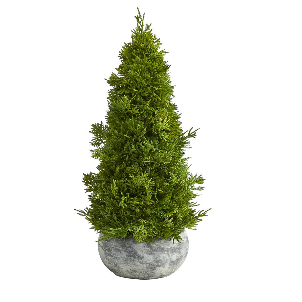 18in. Cypress Cone Artificial Tree in Decorative Planter. Picture 3