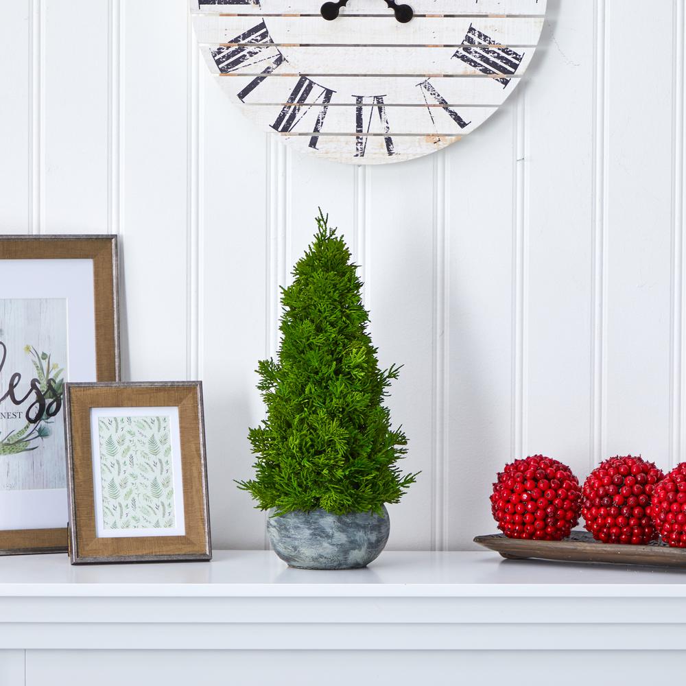 18in. Cypress Cone Artificial Tree in Decorative Planter. Picture 2