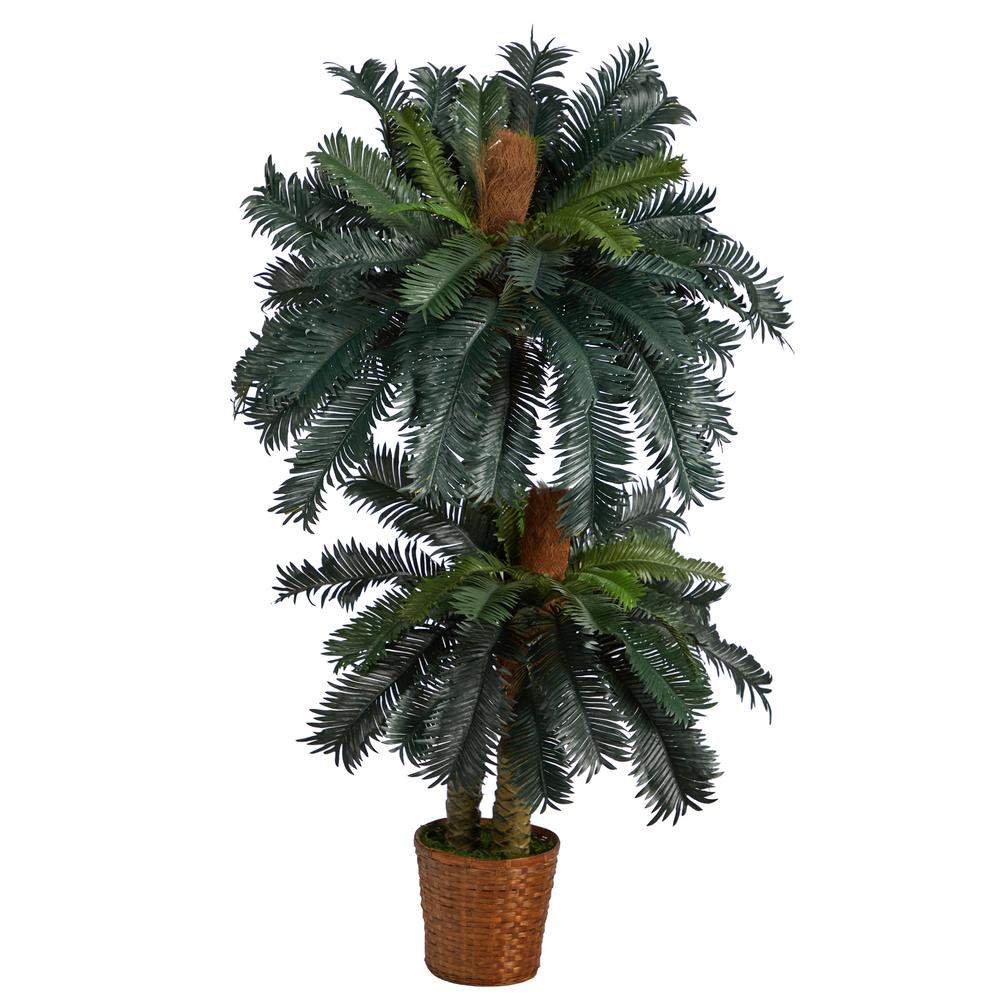 5ft. and 3ft. Double Sago Palm Artificial Tree with Basket. Picture 1