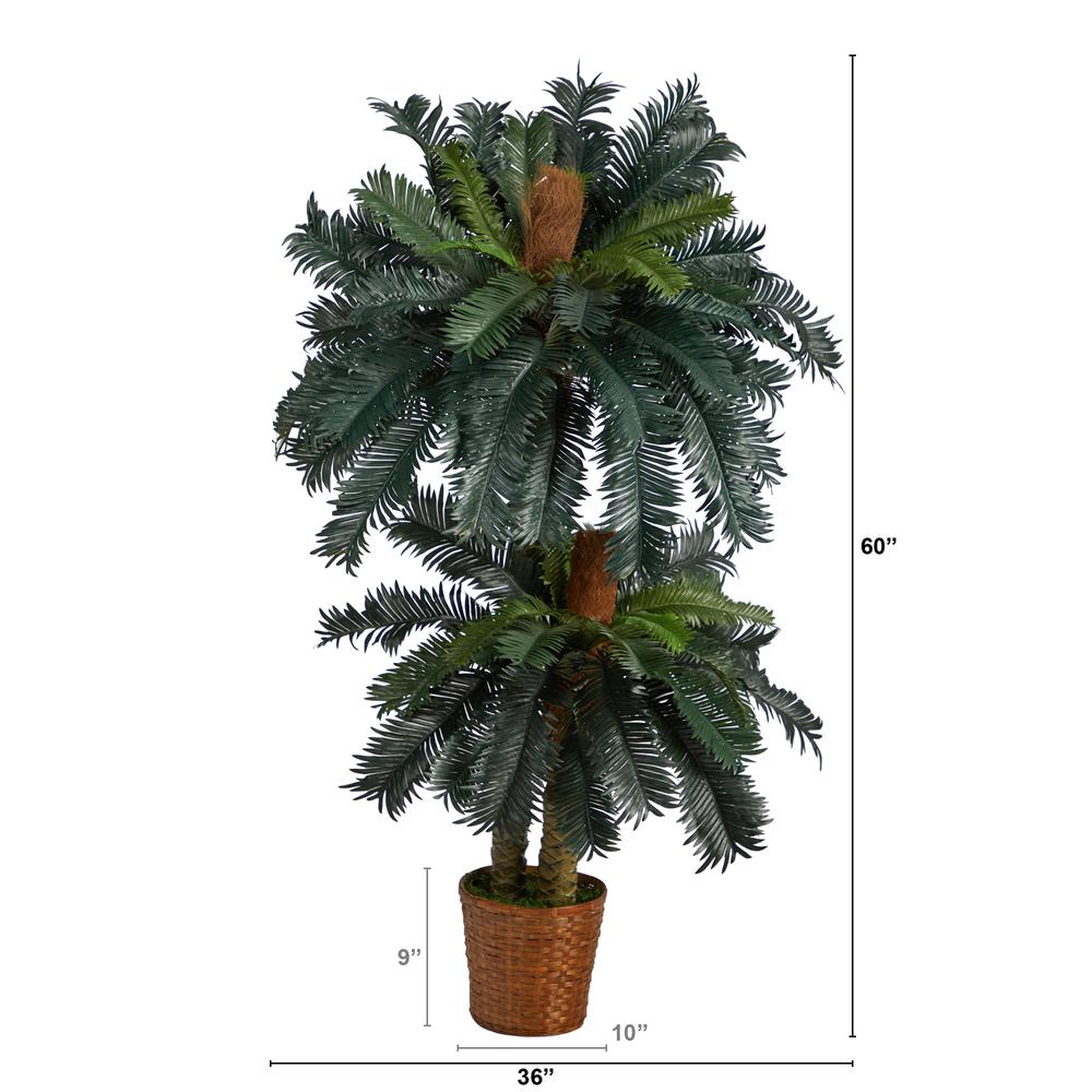 5ft. and 3ft. Double Sago Palm Artificial Tree with Basket. Picture 2