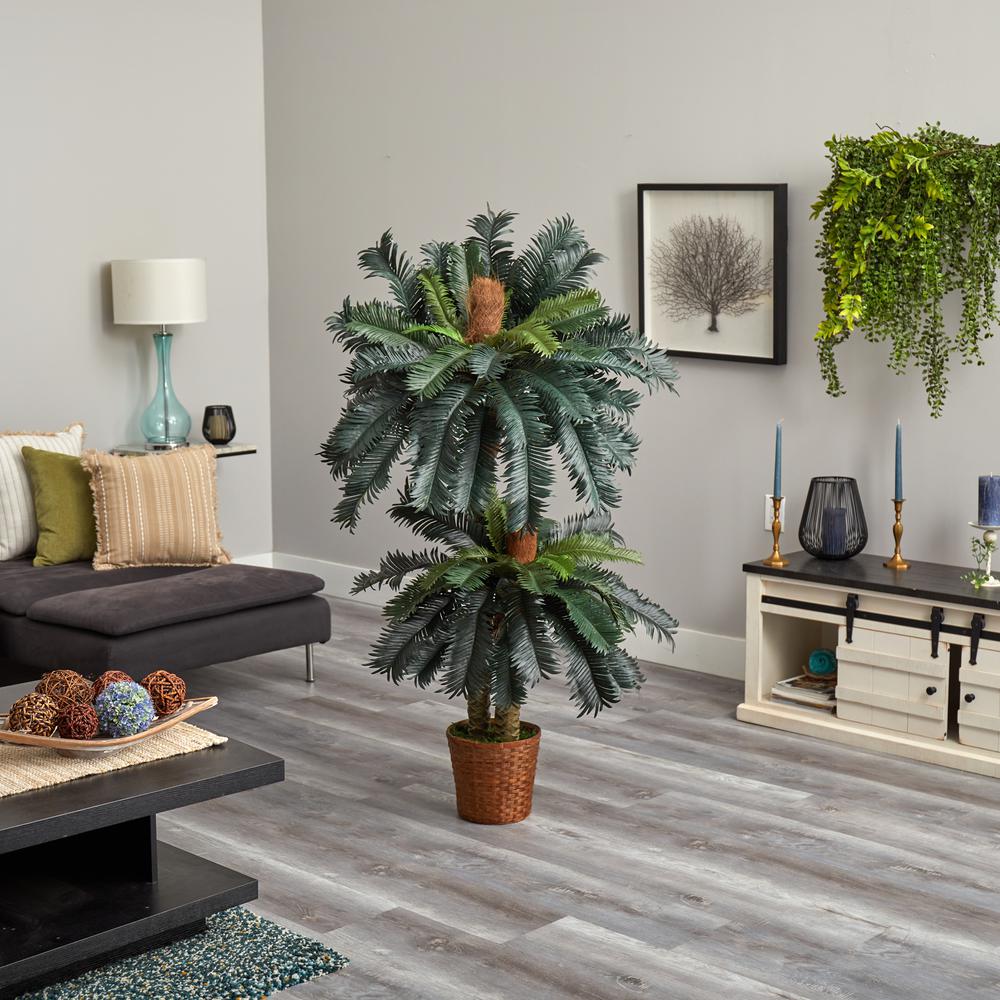 5ft. and 3ft. Double Sago Palm Artificial Tree with Basket. Picture 4