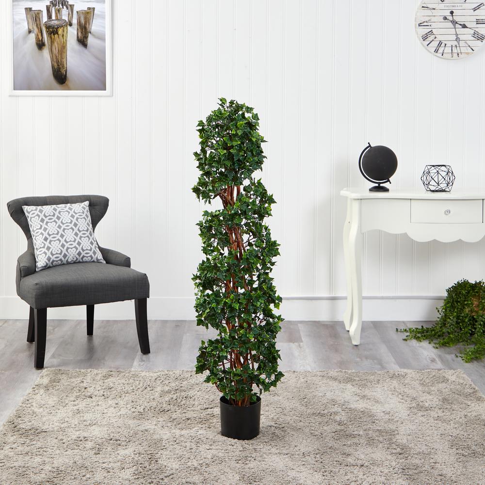4.5ft. English Ivy Spiral Topiary Artificial Tree with Natural Trunk UV Resistant (Indoor/Outdoor). Picture 2