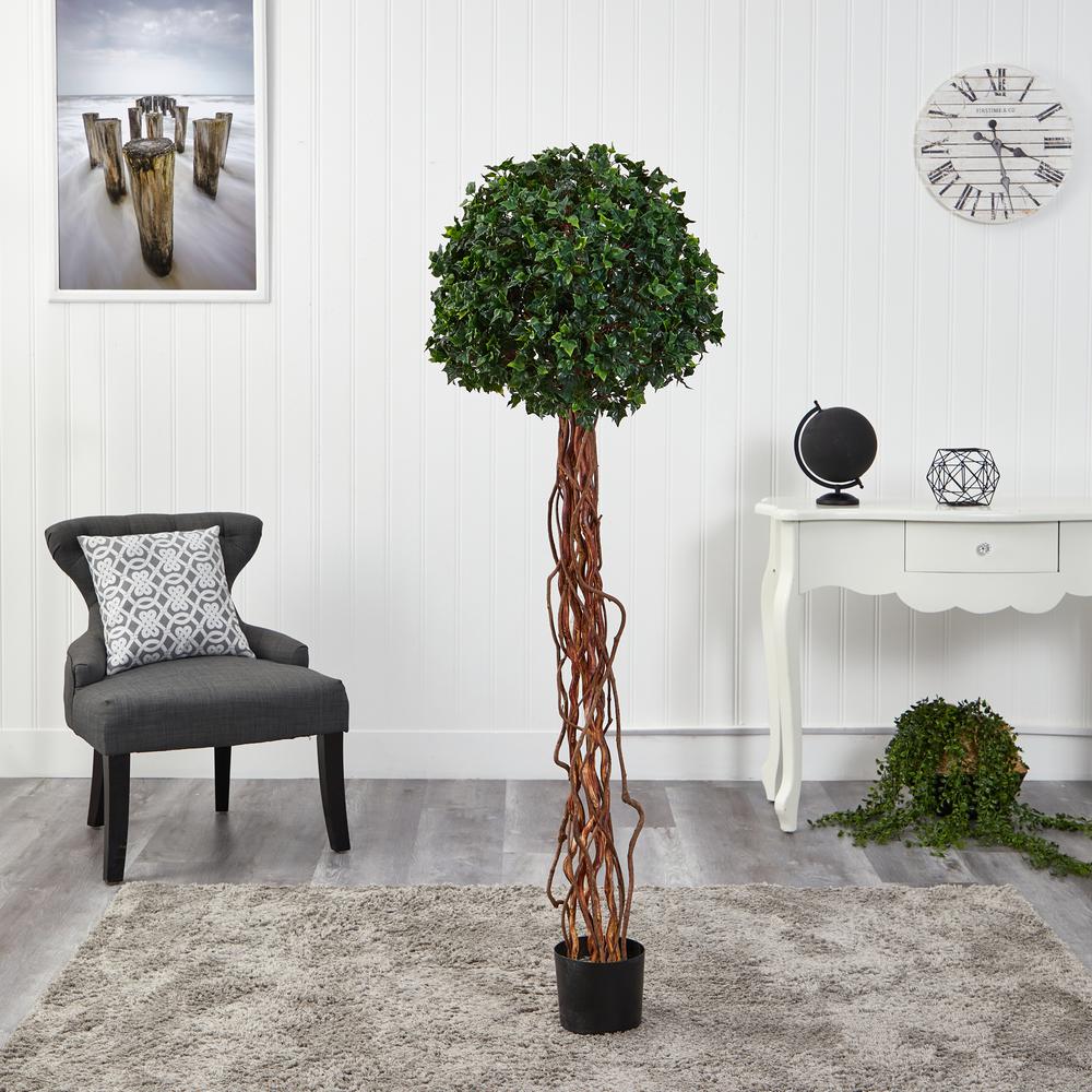 5.5ft. English Ivy Single Ball Artificial Topiary Tree with Natural Trunk. Picture 3