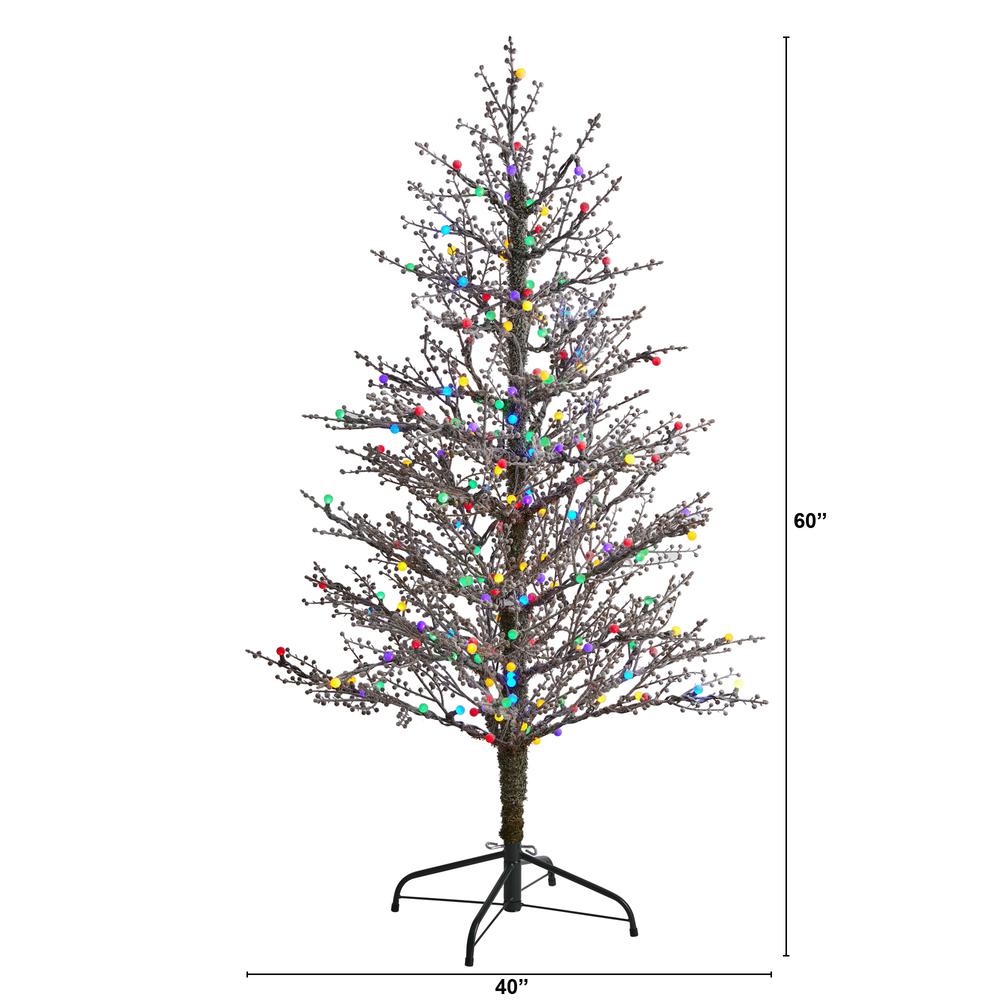 5ft. Frosted Berry Twig Artificial Christmas Tree with 200 Multicolored Gum Ball LED Lights and 386 Bendable Branches. Picture 1