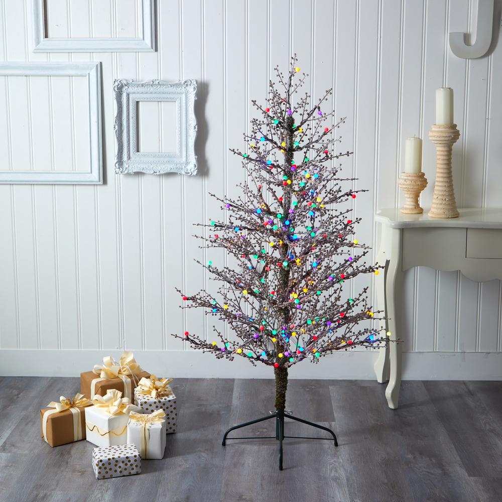 5ft. Frosted Berry Twig Artificial Christmas Tree with 200 Multicolored Gum Ball LED Lights and 386 Bendable Branches. Picture 4