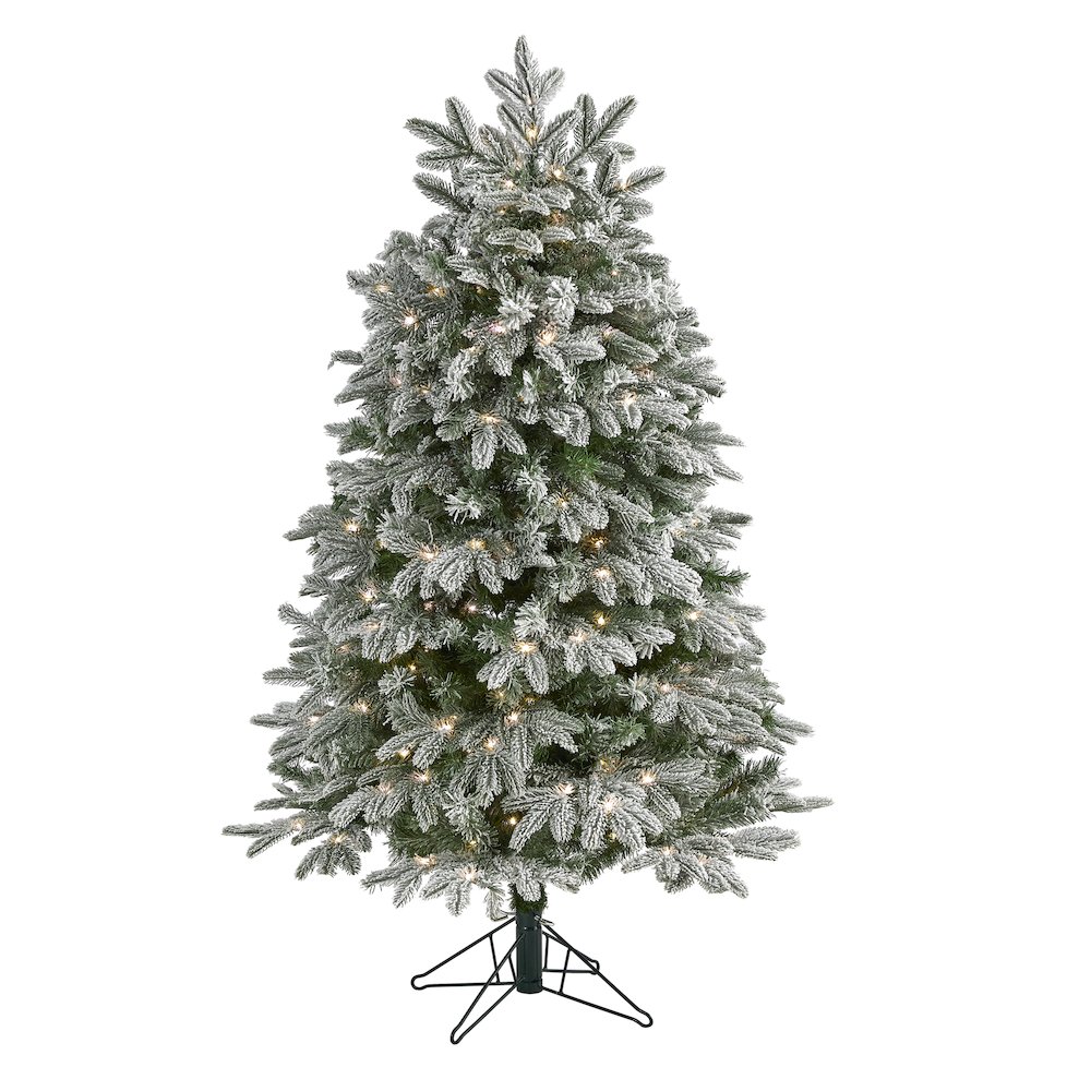 5ft. Flocked Colorado Mountain Fir Christmas Tree with 300 Warm LED Lights. Picture 1