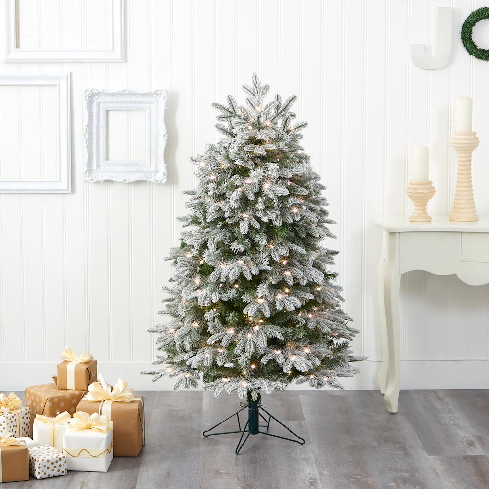 5ft. Flocked Colorado Mountain Fir Christmas Tree with 300 Warm LED Lights. Picture 6