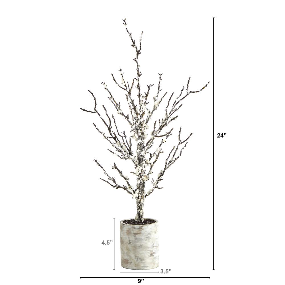 24in. Snowed Twig Artificial Tree in Decorative Planter. Picture 1