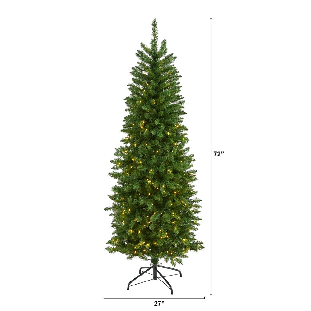 6ft. Slim Green Mountain Pine Artificial Christmas Tree with 250 Clear LED Lights. Picture 2