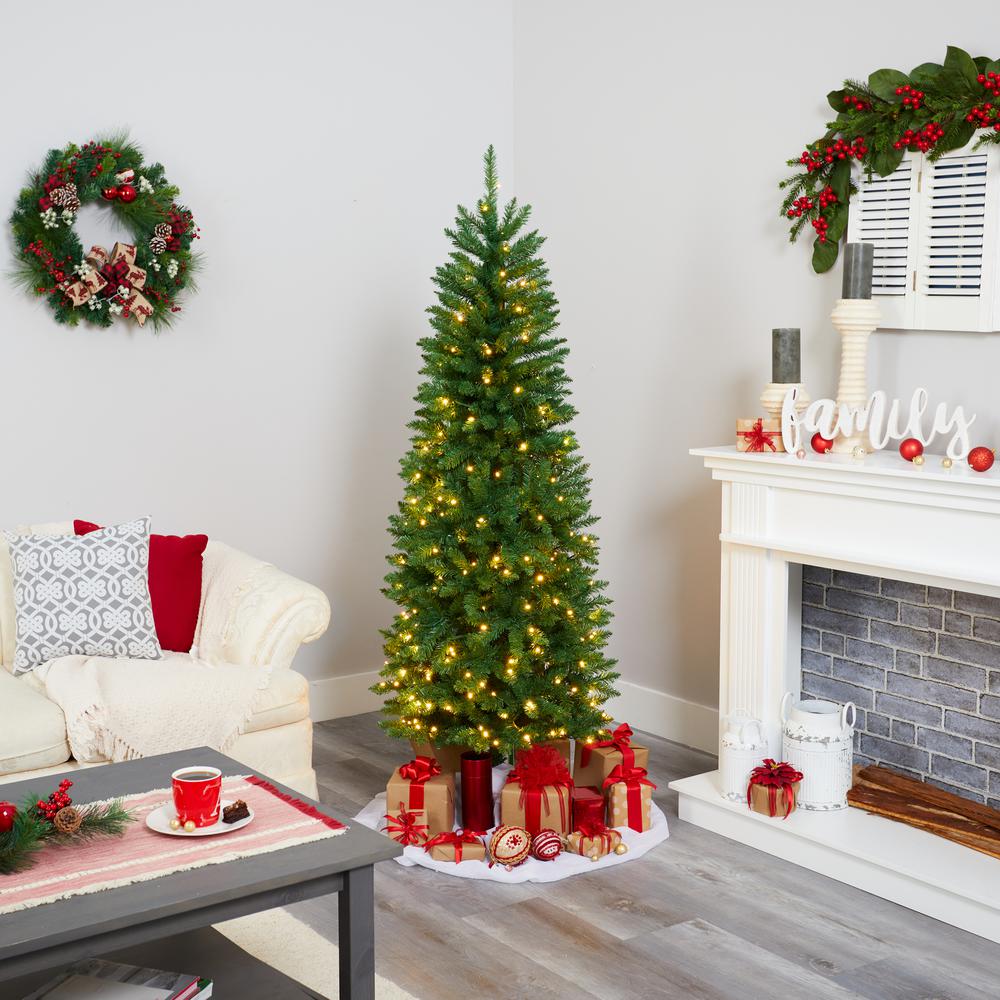 6ft. Slim Green Mountain Pine Artificial Christmas Tree with 250 Clear LED Lights. Picture 5