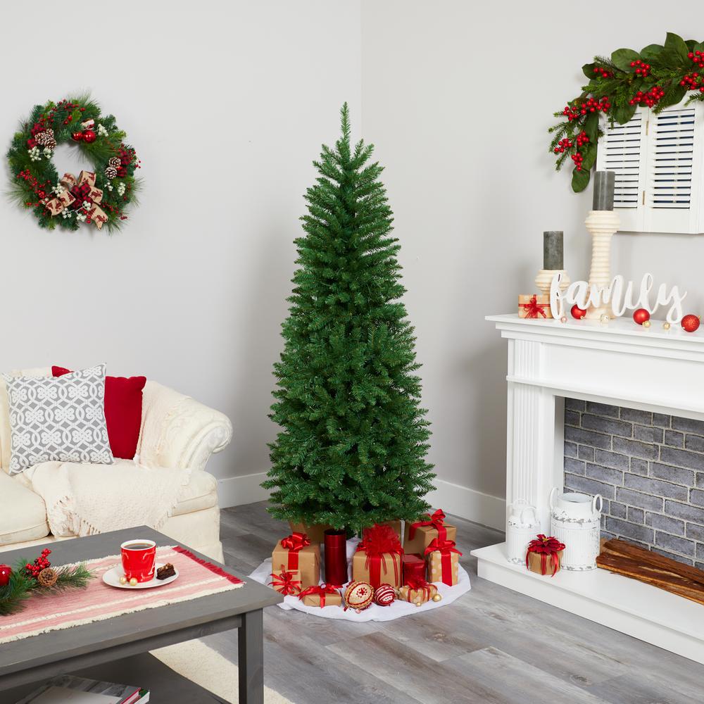 6ft. Slim Green Mountain Pine Artificial Christmas Tree with 250 Clear LED Lights. Picture 6