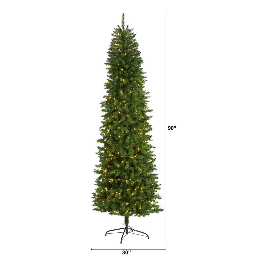 7.5ft. Slim Green Mountain Pine Artificial Christmas Tree with 350 Clear LED Lights. Picture 1