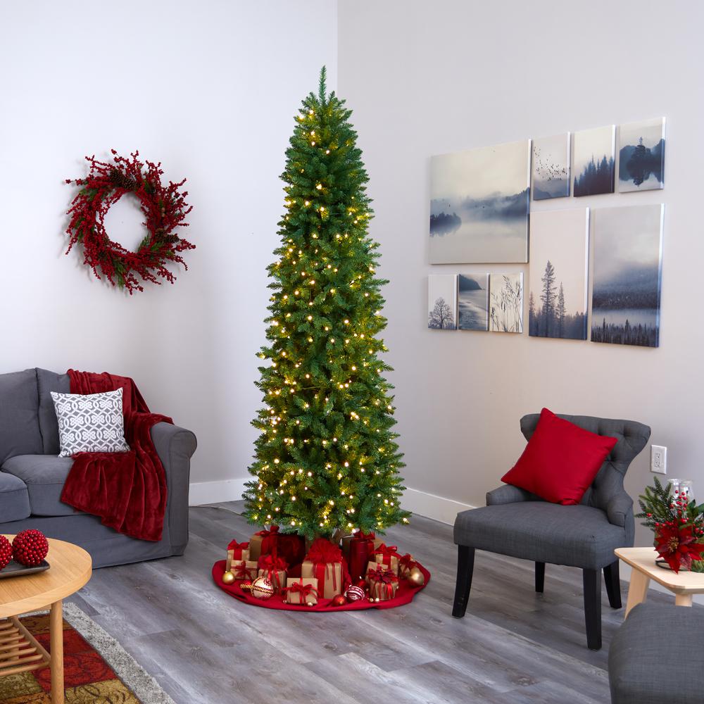 7.5ft. Slim Green Mountain Pine Artificial Christmas Tree with 350 Clear LED Lights. Picture 4