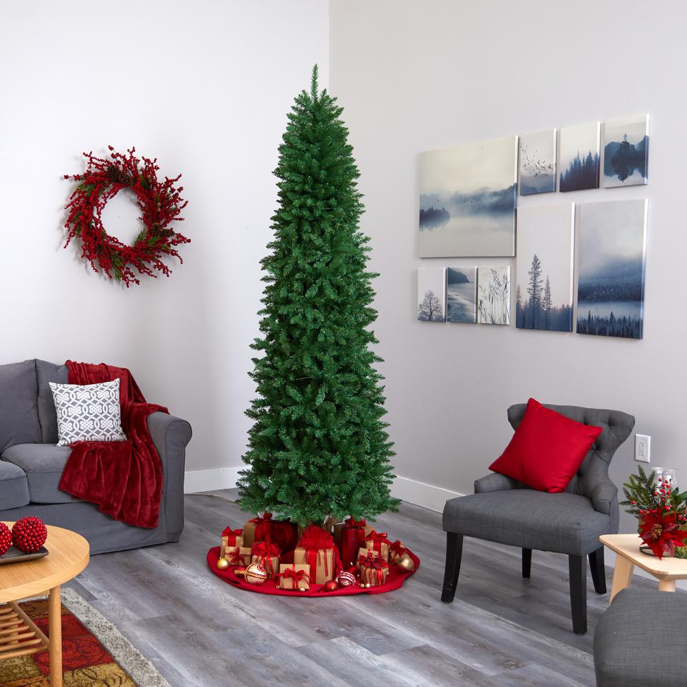 7.5ft. Slim Green Mountain Pine Artificial Christmas Tree with 350 Clear LED Lights. Picture 5
