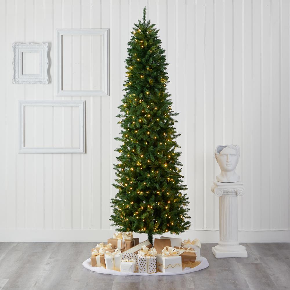 8ft. Slim Green Mountain Pine Artificial Christmas Tree with 400 Clear LED Lights. Picture 7