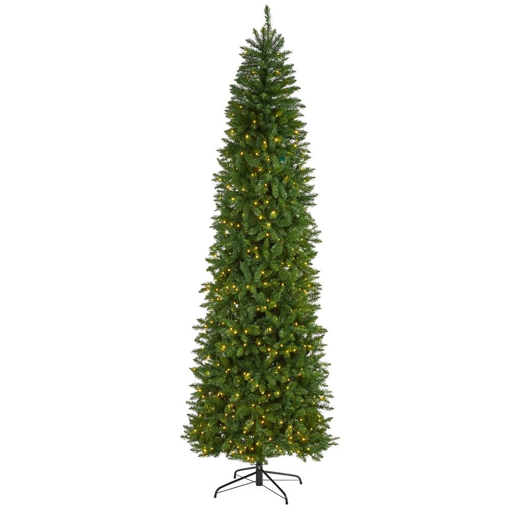 9ft. Slim Green Mountain Pine Artificial Christmas Tree with 600 Clear LED Lights. Picture 1