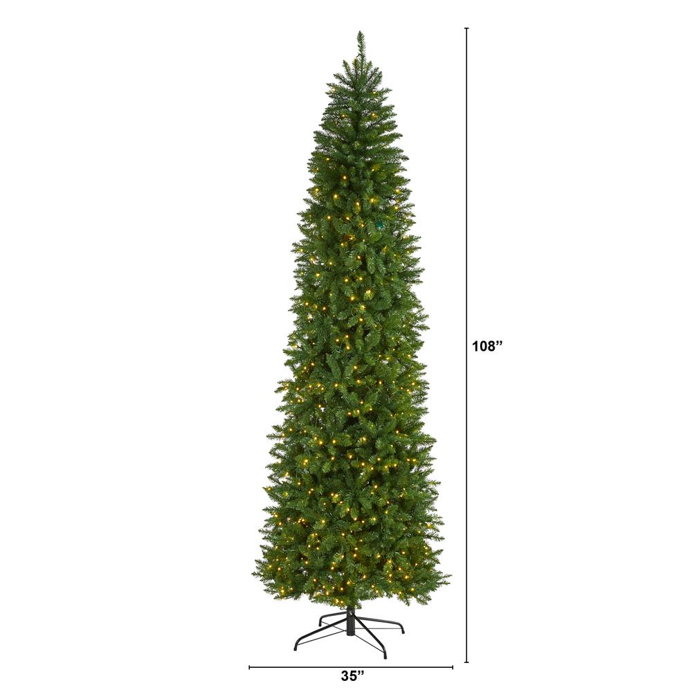 9ft. Slim Green Mountain Pine Artificial Christmas Tree with 600 Clear LED Lights. Picture 2
