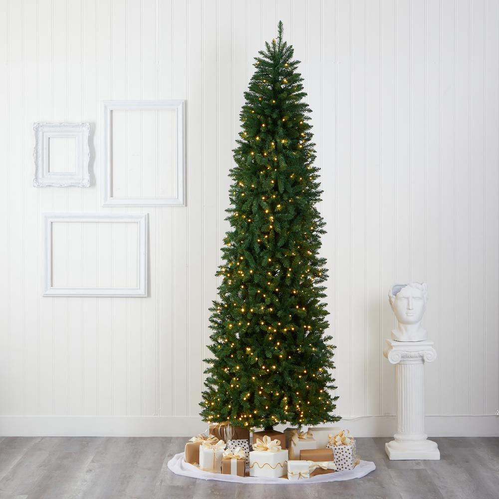 9ft. Slim Green Mountain Pine Artificial Christmas Tree with 600 Clear LED Lights. Picture 7