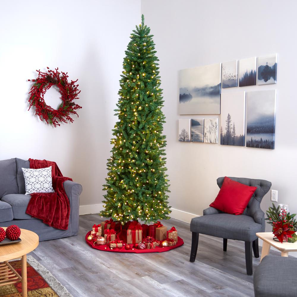 9ft. Slim Green Mountain Pine Artificial Christmas Tree with 600 Clear LED Lights. Picture 5