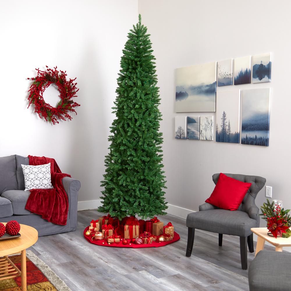 9ft. Slim Green Mountain Pine Artificial Christmas Tree with 600 Clear LED Lights. Picture 6