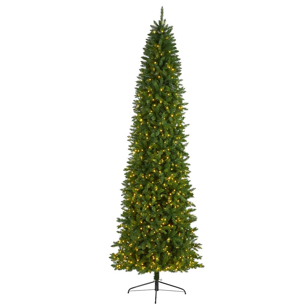 10ft. Slim Green Mountain Pine Artificial Christmas Tree with 800 Clear LED Lights. Picture 1