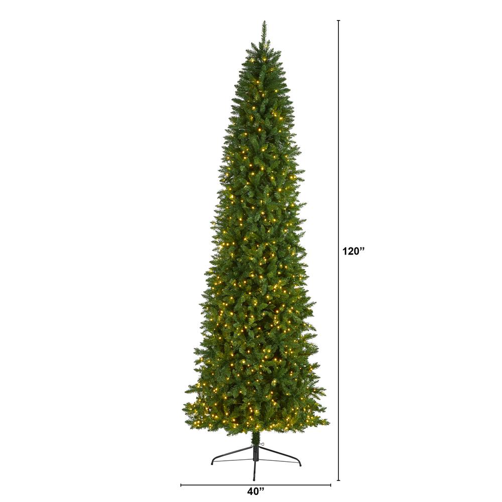10ft. Slim Green Mountain Pine Artificial Christmas Tree with 800 Clear LED Lights. Picture 2