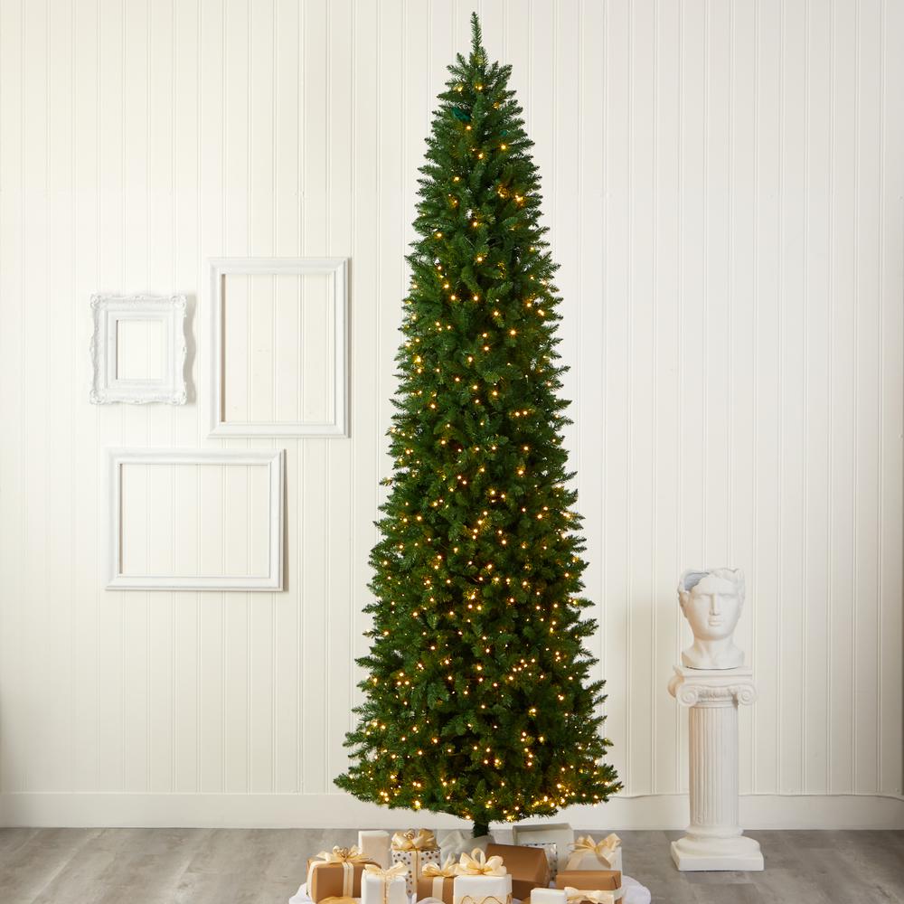 10ft. Slim Green Mountain Pine Artificial Christmas Tree with 800 Clear LED Lights. Picture 7