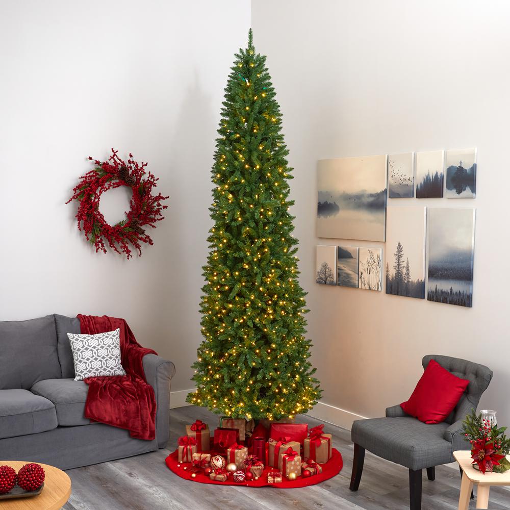 10ft. Slim Green Mountain Pine Artificial Christmas Tree with 800 Clear LED Lights. Picture 5