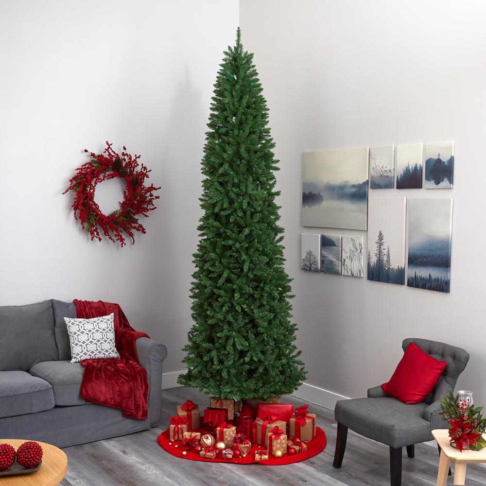 10ft. Slim Green Mountain Pine Artificial Christmas Tree with 800 Clear LED Lights. Picture 6