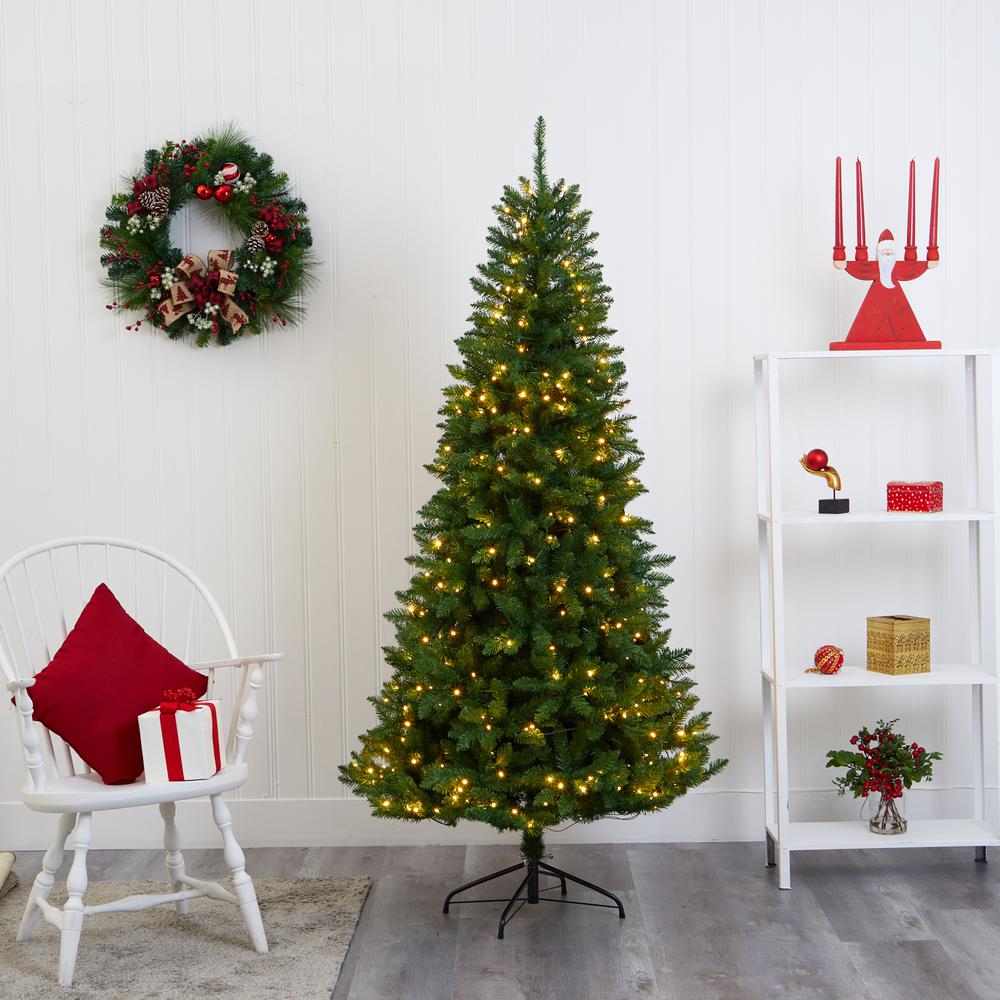 6.5ft. Green Valley Fir Artificial Christmas Tree with 350 Clear LED Lights. Picture 5