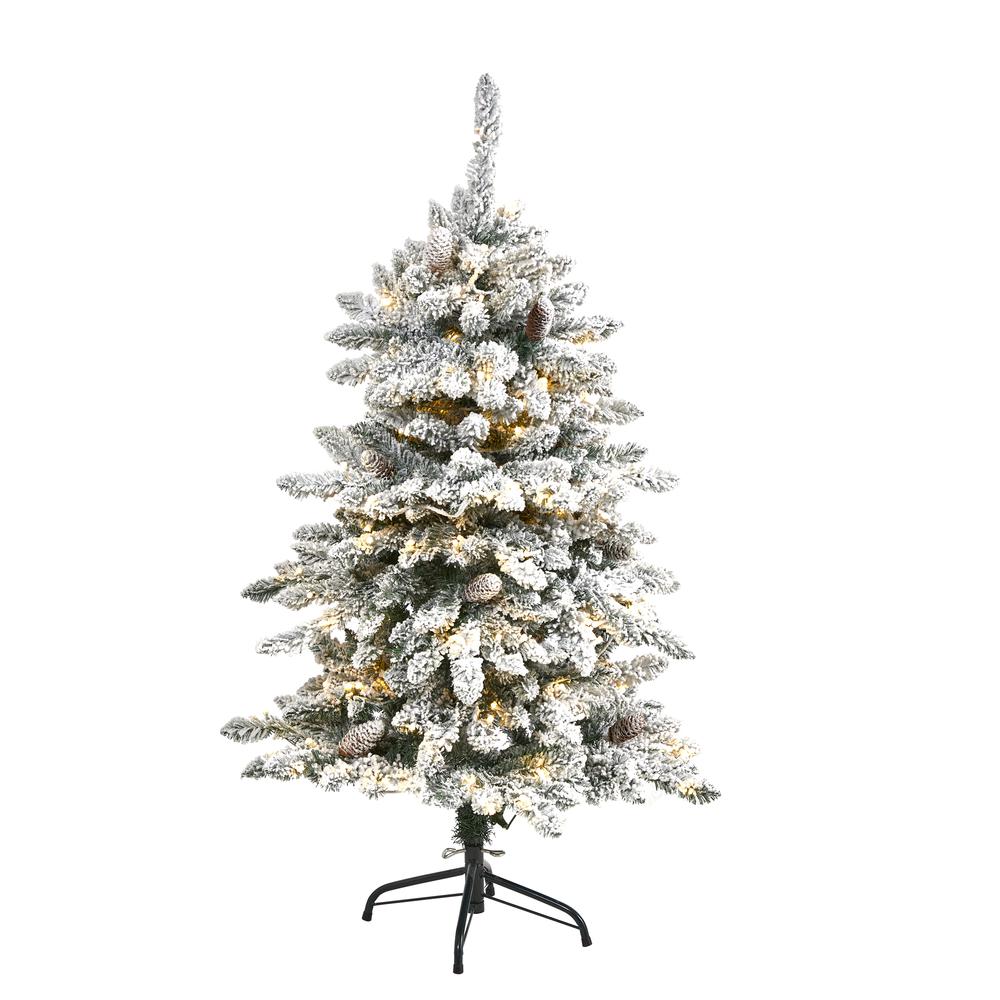 4ft. Flocked Livingston Fir Artificial Christmas Tree with Pine Cones and 150 Clear Warm LED Lights. Picture 1
