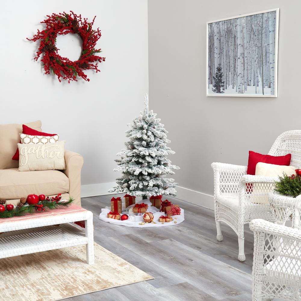 4ft. Flocked Livingston Fir Artificial Christmas Tree with Pine Cones and 150 Clear Warm LED Lights. Picture 6