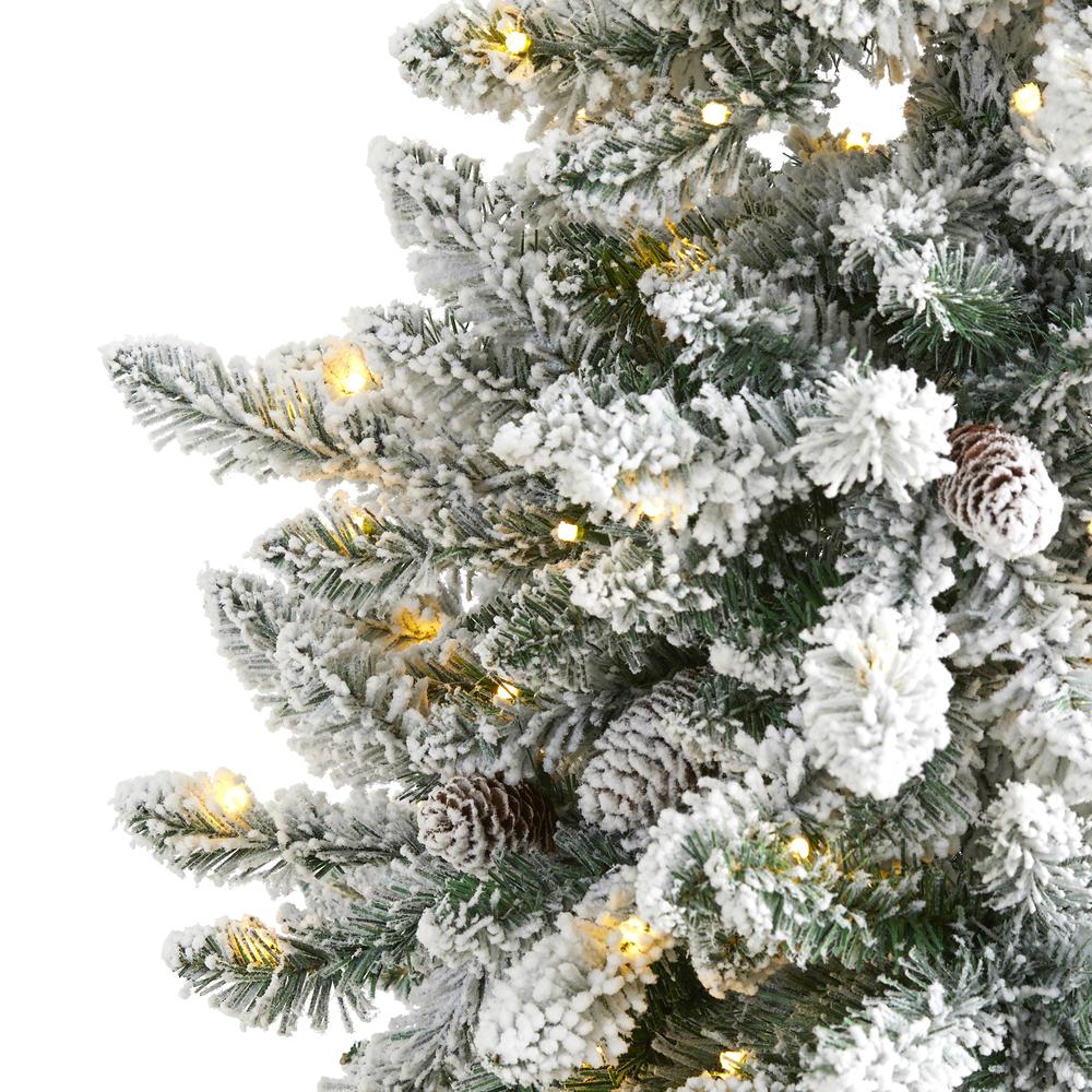 5ft. Flocked Livingston Fir Artificial Christmas Tree with Pine Cones and 200 Clear Warm LED Lights. Picture 3