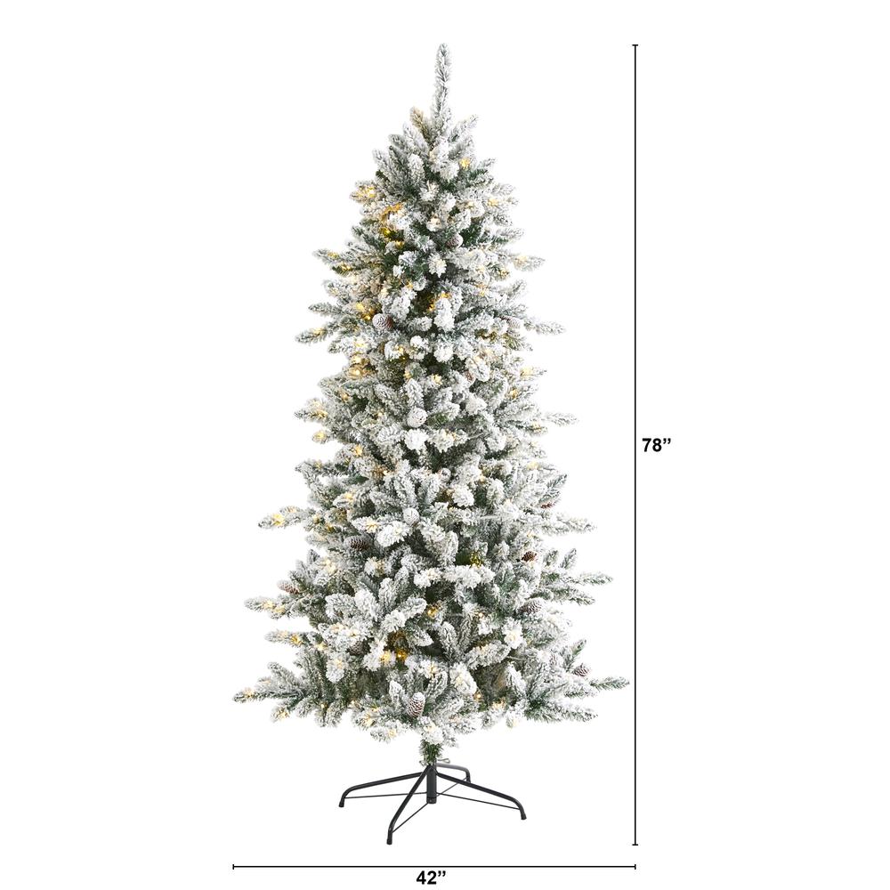 6.5ft. Flocked Livingston Fir Artificial Christmas Tree with Pine Cones and 300 Clear Warm LED Lights. Picture 2
